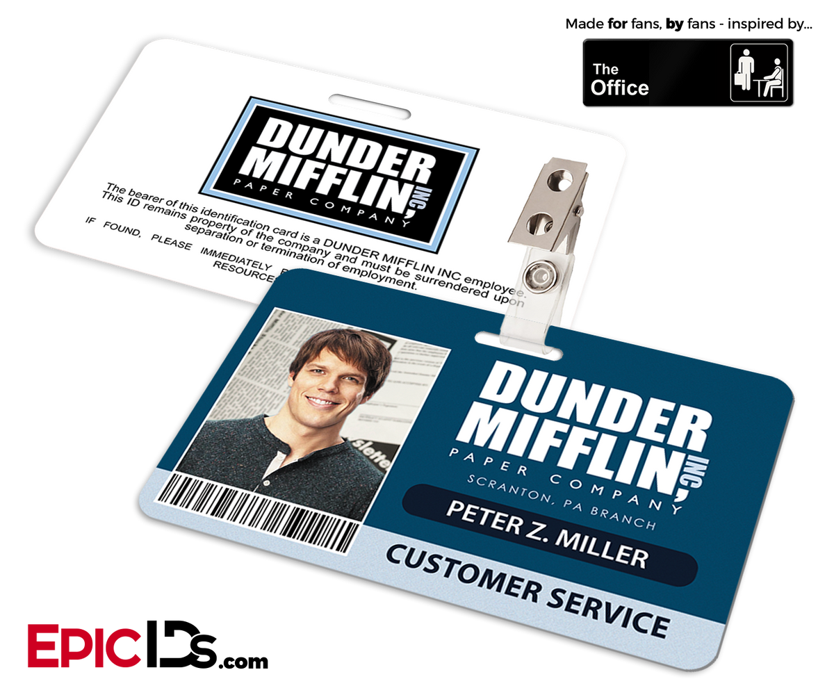 The Office Inspired - Dunder Mifflin Employee ID Badge - Peter Miller -  Epic IDs